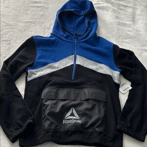 Reebok Blue, Black & Silver Kids Hooded Half-Zip Fleece